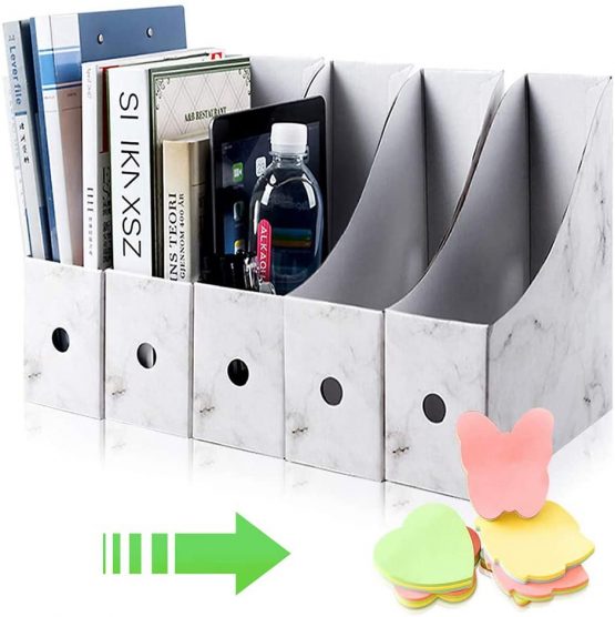 HINATAA File Magazine Holder,5 PCS Kraft Paper Magazine Rack Files Folder,Storage Organiser Sorter Storage Shelf Excellent for School Dormitory,Office,Home Files Storage (Marble)