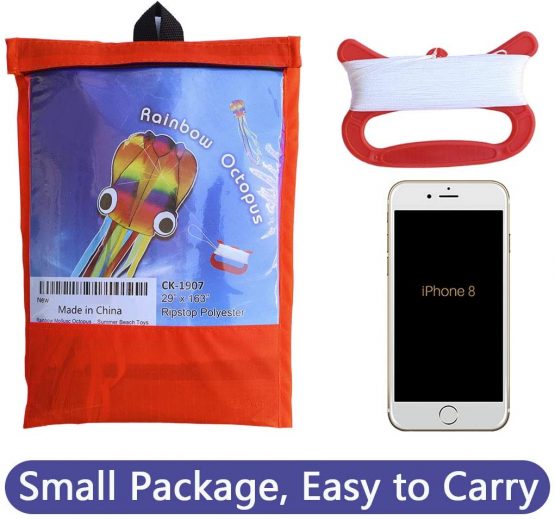 HONBO Huge Rainbow Soft Octopus Kite for Kids and Audlts- Large Kite with Long Tail and 200ft line---Easy to Fly kites for chlidren under 10 - Image 2