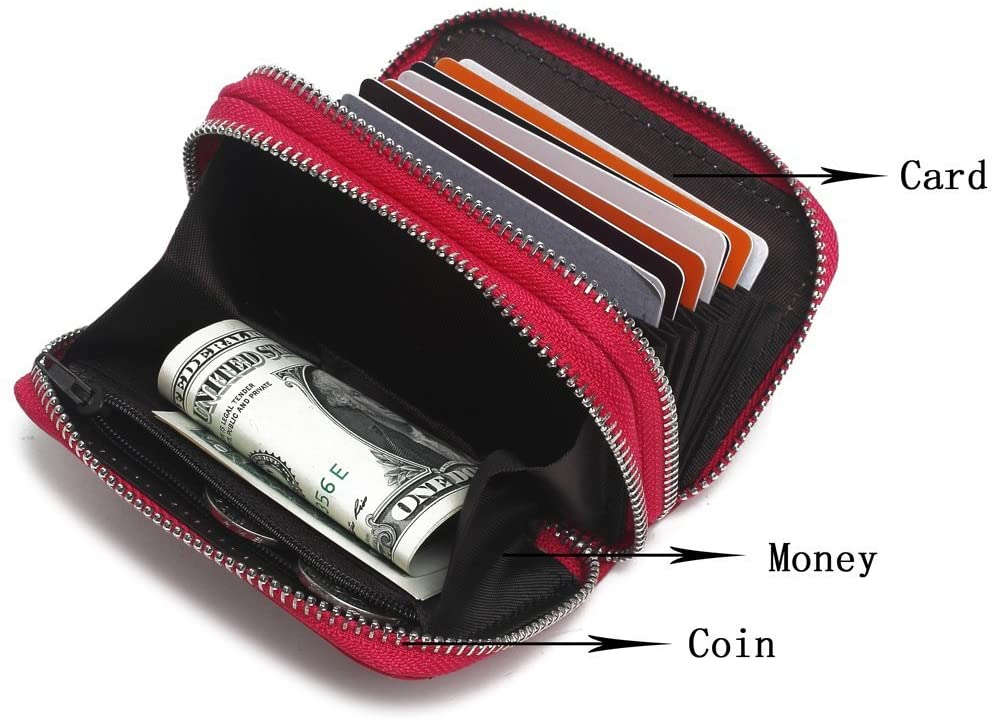 SunTrader Women's RFID Blocking Leather Zipper Wallet Purse Credit Card Case Holder (Red), mini - Image 3
