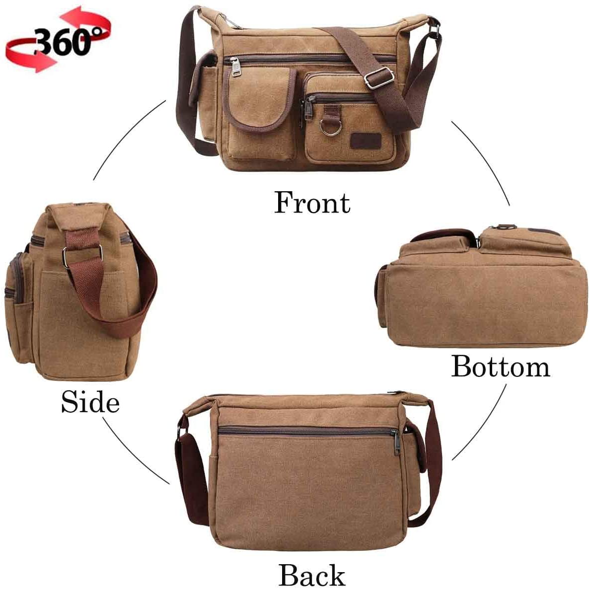 BOMKEE Canvas Messenger Bags Shoulder Crossbody Satchel Mens Vintage Casual Notebook Waterproof Day Bag for Travel Weekender - Image 3