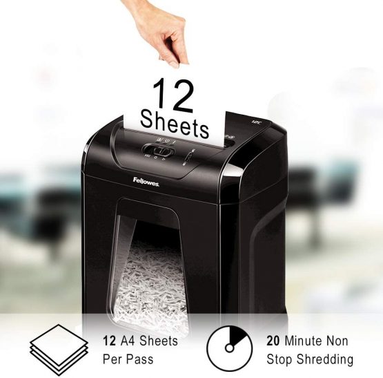 Fellowes Powershred 12C Personal 12 Sheet Cross Cut Paper Shredder for Home Use - with Safety Lock, Black - Image 3