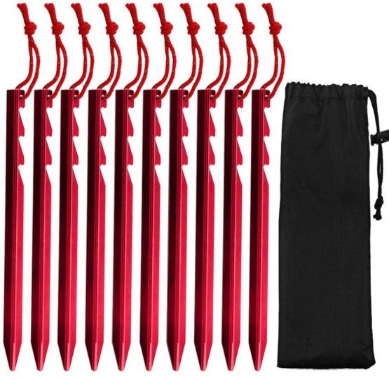 Gibot Camping Tent Pegs Stakes, Set of 10 Ultralight Heavy Duty Aluminum Alloy Tent Stakes Pegs Nails