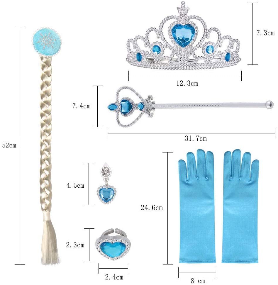 Vicloon Elsa Princess Dress Up Accessories, Crown Wand Blue Gloves Tiara braids Necklace Ring Earrings Set of 8 - Image 2