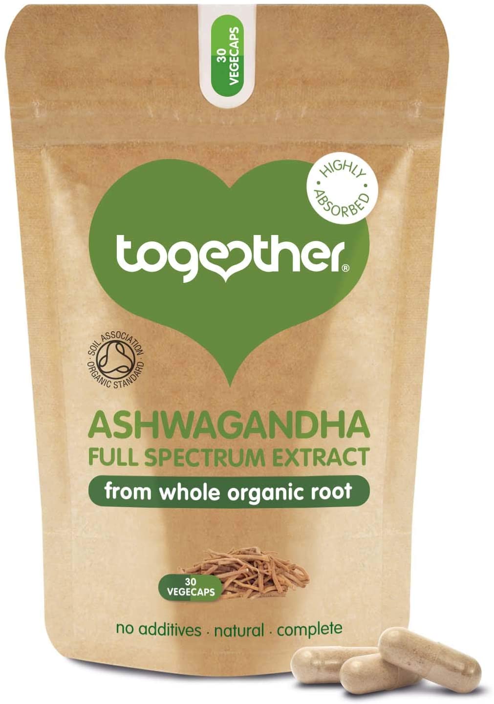 Ashwagandha, Together Health, 100% Organic Certified Ashwagandha Roots, High Concentration KSM-66, Full Spectrum Extract
