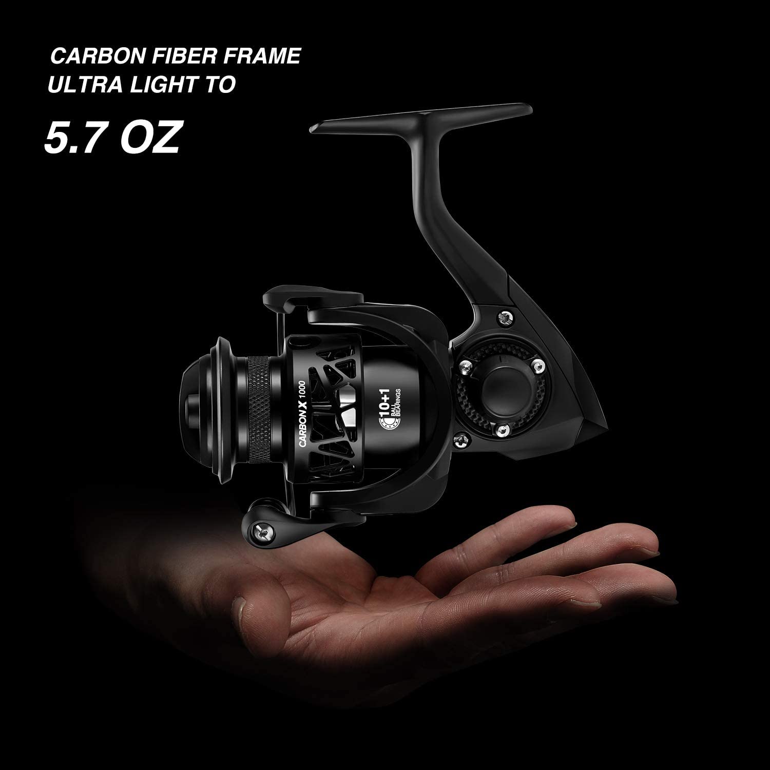 Piscifun Carbon X Spinning Reel, 6.2:1 Gear Ratio, Up to 33LB Max Drag, 10+1 Shielded BB, Carbon Frame, Black, Ambidextrous - Image 2