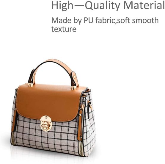NICOLE&DORIS Women Handbags Cute Crossbody Bag for Girls Lattice Shoulder Bags PU Leather Messenger Bag Top-Handle Bag with Flap Brown - Image 3