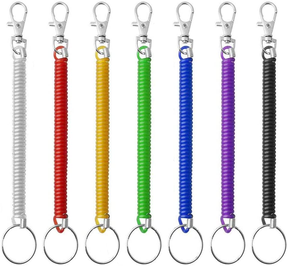 Deolven Spiral Keyring,7 Pack Stretchy Keychain Coloured Spring Key Rings Retractable Key Chain for Keys Torch Pliers School Work Plastic 7 Colours