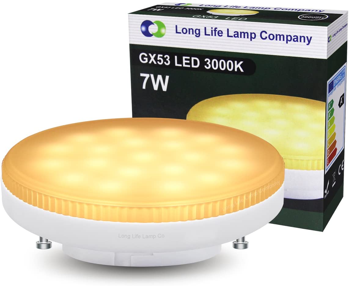 Long Life Lamp Company 7w LED GX53 Light Bulb Warm White Replacement for Round CFL, 3000k Warm White