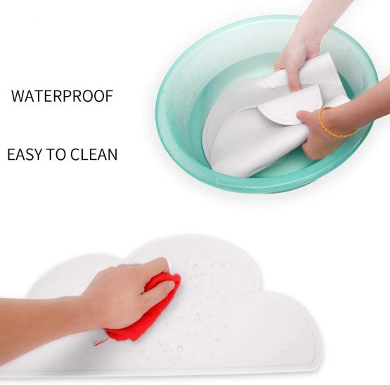 Kids Placemats, BETOY 2PCS Silicone Childrens Placemat Kids Placemats Cloud Shape Non Slip Foldable Portable Heat Resistant Kids Tableware for Toddlers Infant - Grey, Green - Image 4
