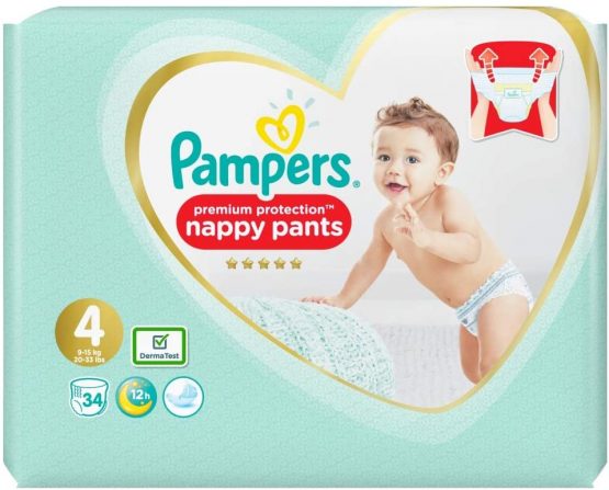 Pampers Pampers Premium Protection Nappy Pants Size 4 Essential Pack, 34 pk