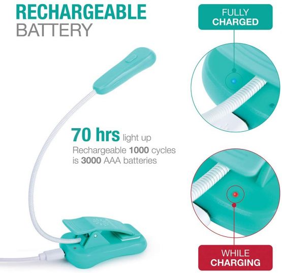 Vekkia/LuminoLite Rechargeable Book Light, 3 Colortemperature × 3 Brightness, Reading Lights for Reading in Bed. Up to 70 Hours Lighting. Perfect Gift for Bookworms, Kids & Travel. (Turquoise) - Image 3