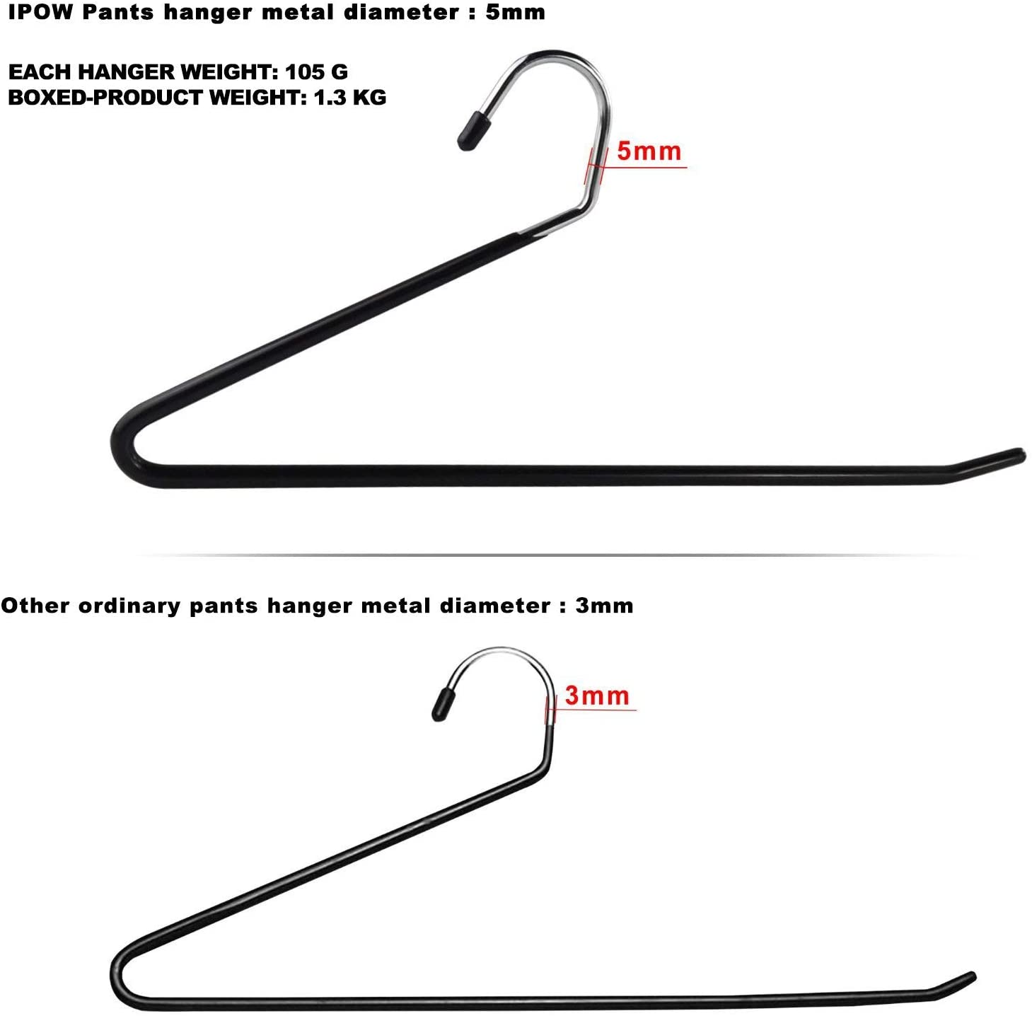 Ipow Heavy Duty Metal Slacks/Trousers Hangers Open Ended Pants Easy Slide Organizers, Chrome and Black Friction - Image 2