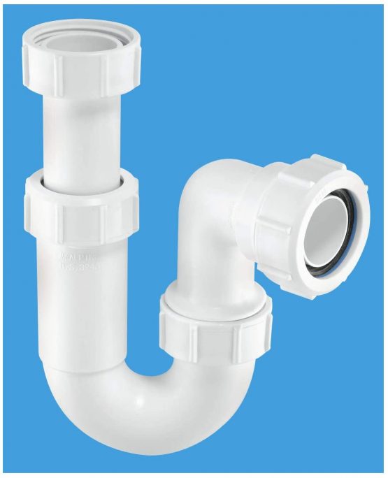 McAlpine ASA10 11/4 inch x 75mm Water Seal Adjustable Inlet Tubular Swivel 'P' Trap with Multifit Outlet, White