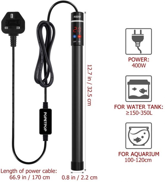 POPETPOP 400W Aquarium Heater - Submersible Titanium Fish Tank Heaters with Intelligent LED Temperature Display - Image 2