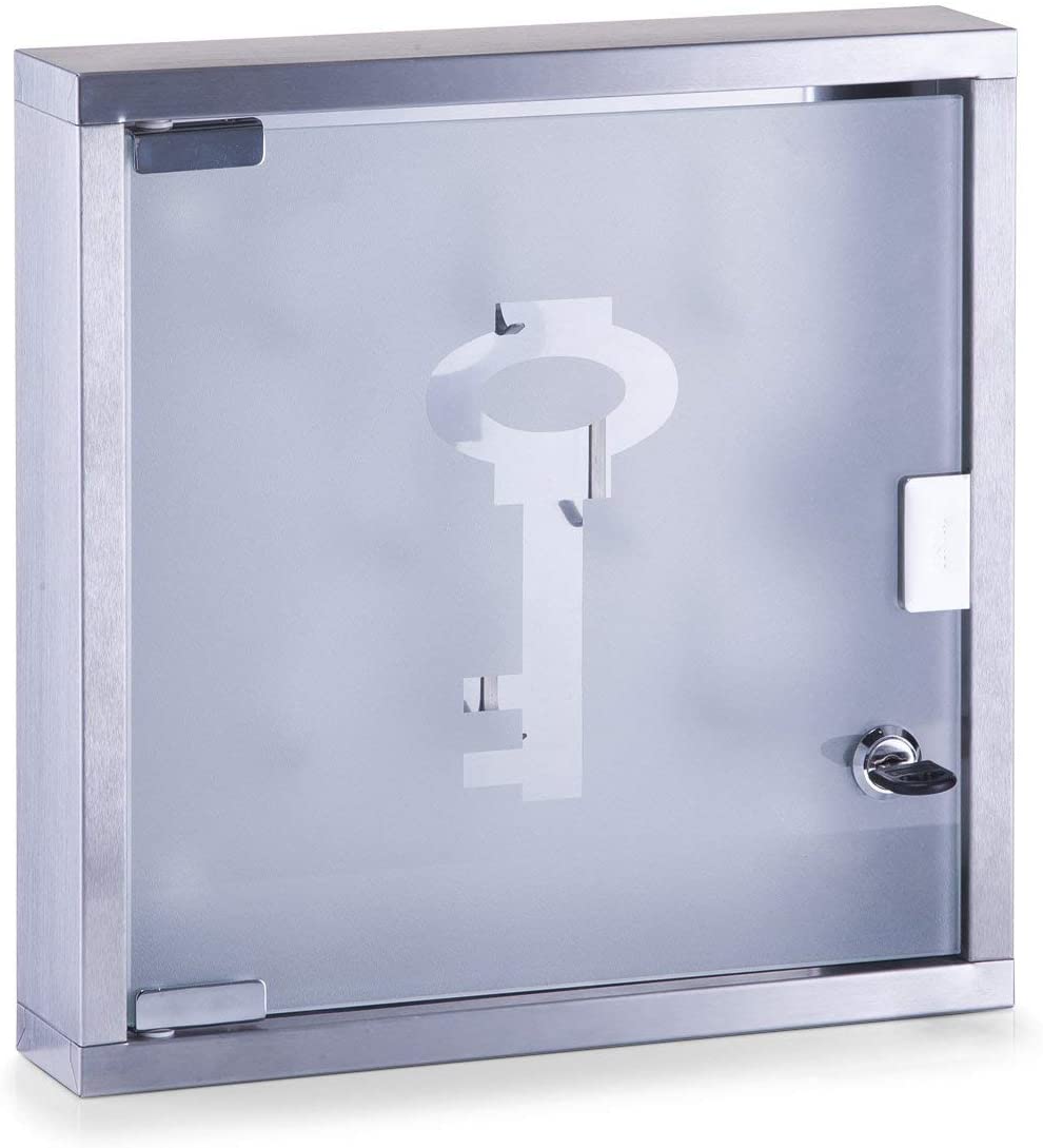 Zeller 13890 Key Cabinet 30 x 6 x 30 cm Glass and Stainless Steel, Silver, 30 x 30 x 6 cm