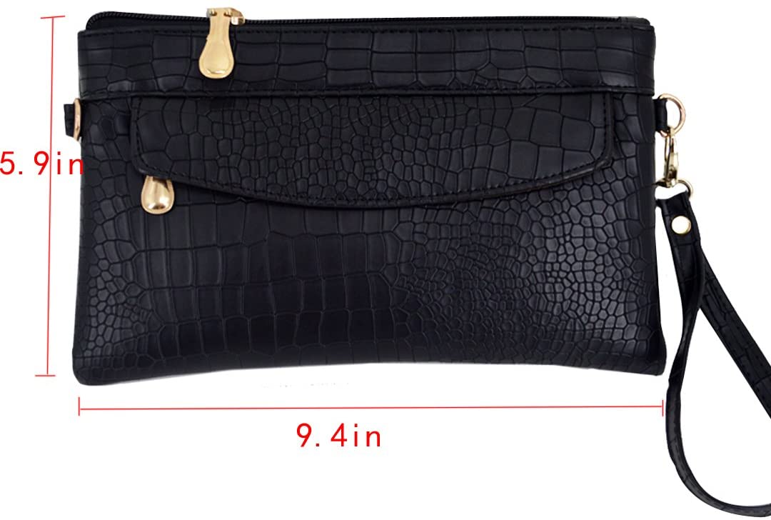 LA HAUTE Pu Leather Wristlet Handbags Small Shoulder Bags Phone Wallet Clutch Crossbody Bags, Black - Image 2