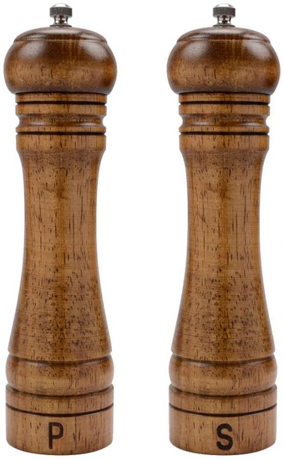 Haomacro Salt and Pepper Mill Set, Wooden Salt and Pepper Grinders, Shakers with Ceramic Core- 8 Inches -Pack of 2