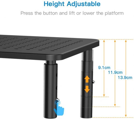 HUANUO Monitor Stand Riser - 3 Height Adjustable Monitor Stand Ergonomic Metal Monitor Riser Stand with Mesh Platform for Laptop, Computer, PC, Printer up to 20KG - Image 2