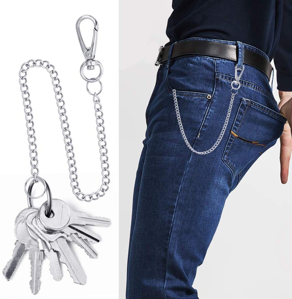 PERFETSELL 2 Pcs Keychain Stainless Steel Pocket Chain Long Chain Keyring Wallet Chains with Lobster Clasps and Extra 2 Rings for Keys/Wallet/Jeans Pants/Belt Loop(Silver) - Image 4