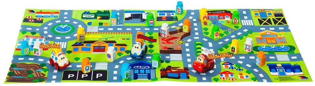 Molto Blocks Set + 3 Electronic Cars + Big Playmat, Multicoloured, Sin talla - Image 2