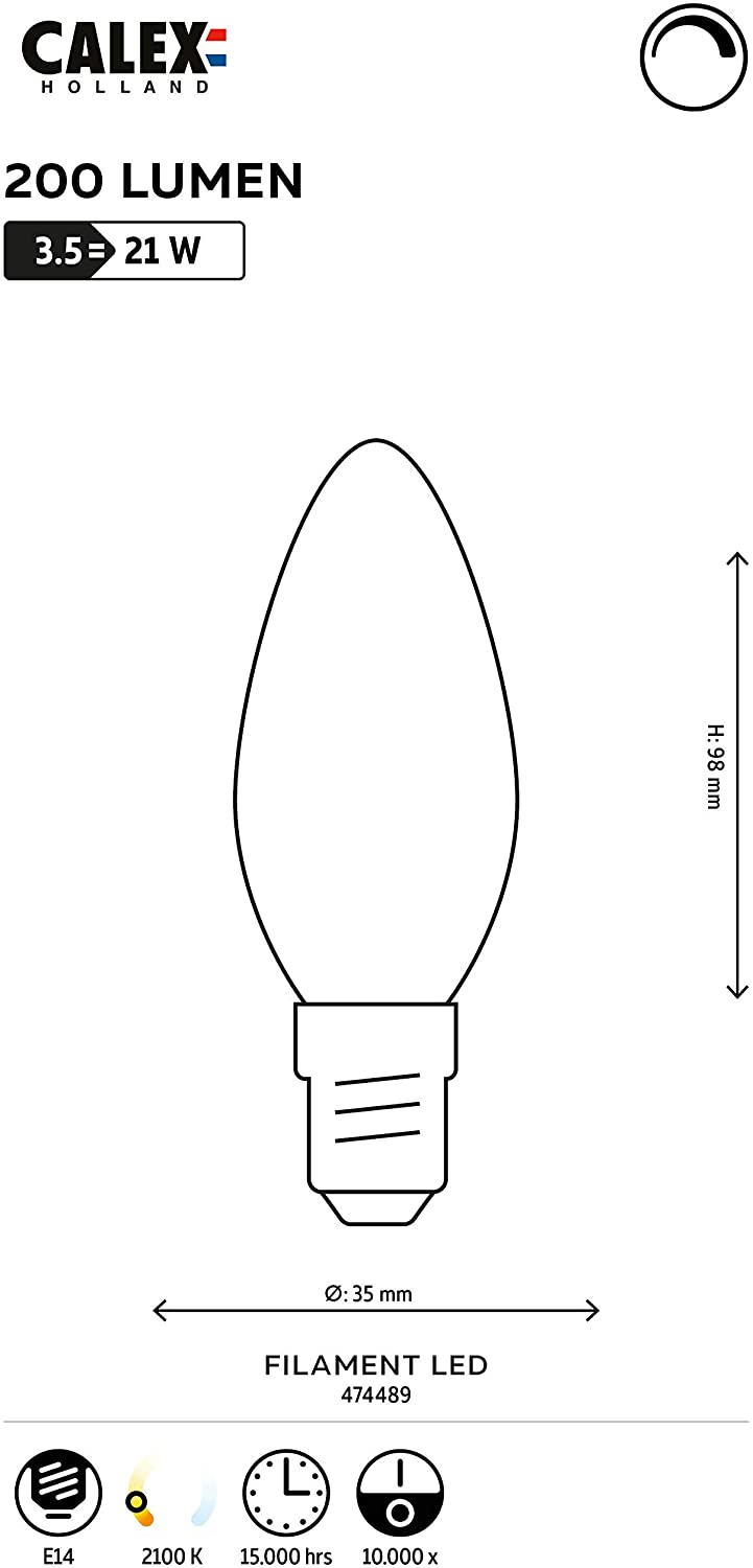 3.5 W LED Gold Dimmable Filament Candle Lamp 200 Lumens E14/SES 2100 K Extra Warm White - Image 2