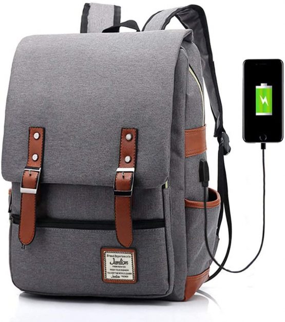 Junlion Unisex Business Laptop Backpack College Student School Bag Travel Rucksack Daypack with USB Charging Port Grey