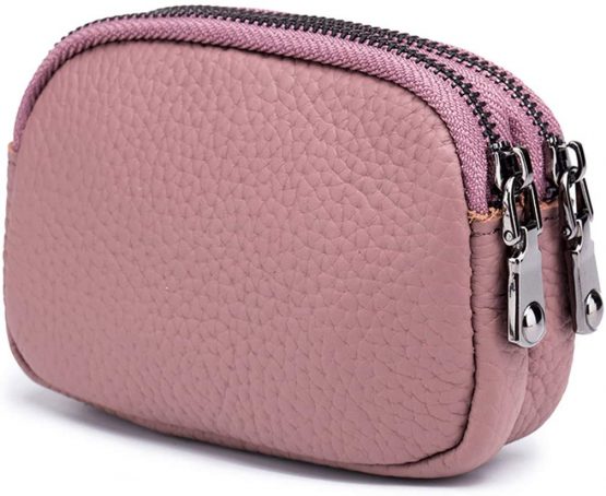 ZOONAI Genuine Leather Double Zipper Coin Purse Bee Change Pouch Credit Card Holder (Green) - Image 2