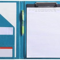 A4 Clipboard Folder with Storage Document Pen Holder, Writing Pad Organizer Clip Board CV Faux Leather Folder Foldover FolioTurquoise