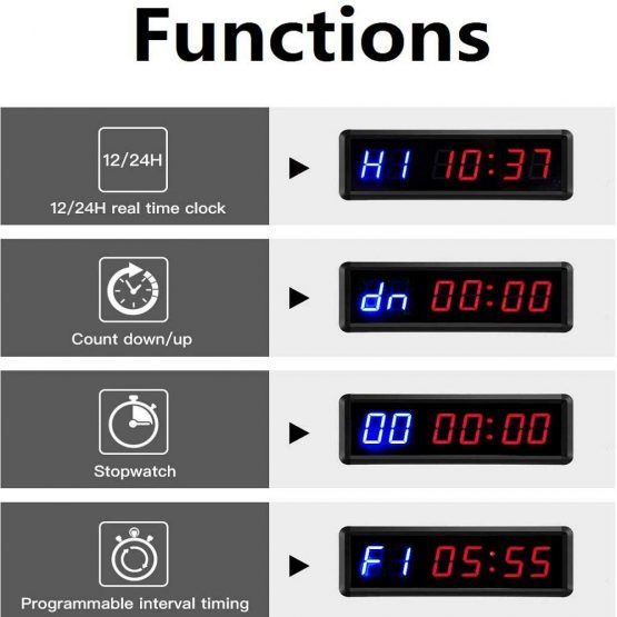 BTBSIGN LED Interval Timer Count Down/Up Clock Stopwatch with Remote for Home Gym Fitness (Two Blue+Four Red) - Image 3