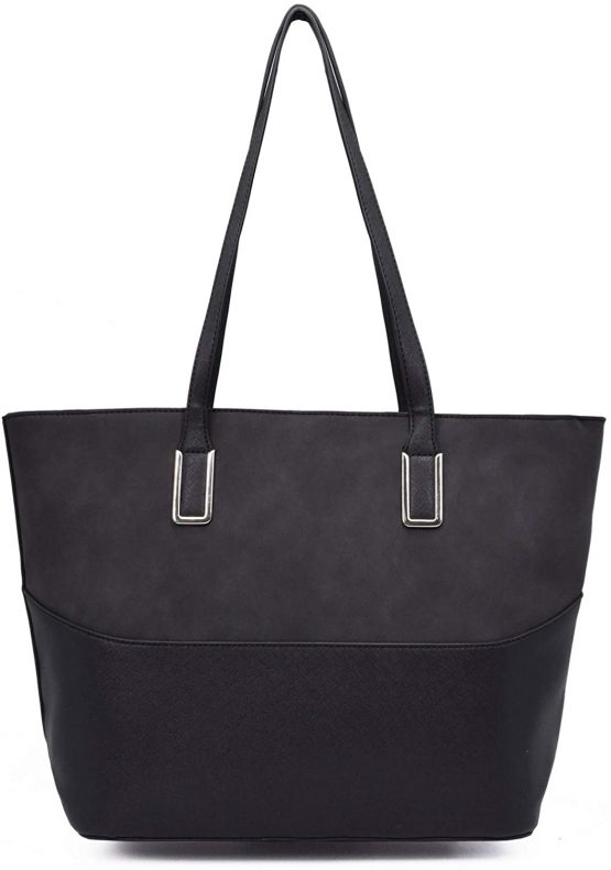 CRAZYCHIC - Women's Large Tote Bag - Shopper Handbag PU Leather - School College Work Shoulder Bag - Large Capacity Shopping Bag - Elegant Top Handle Bag - Fashion Grab Bags - Black