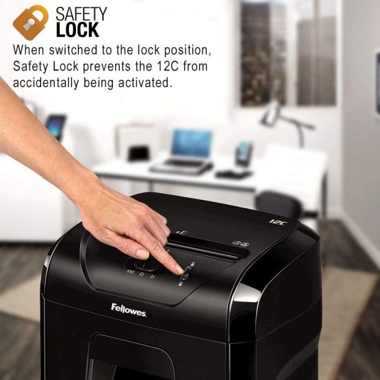 Fellowes Powershred 12C Personal 12 Sheet Cross Cut Paper Shredder for Home Use - with Safety Lock, Black - Image 4