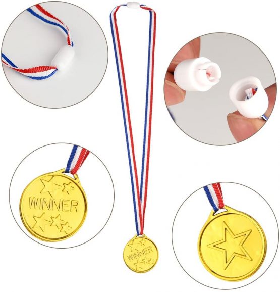FEPITO 30 Pcs Trophies Medals Set 10Pcs Gold Plastic Trophy Cup and 20Pcs Winner Medals for Kid Party Sports Awards - Image 3