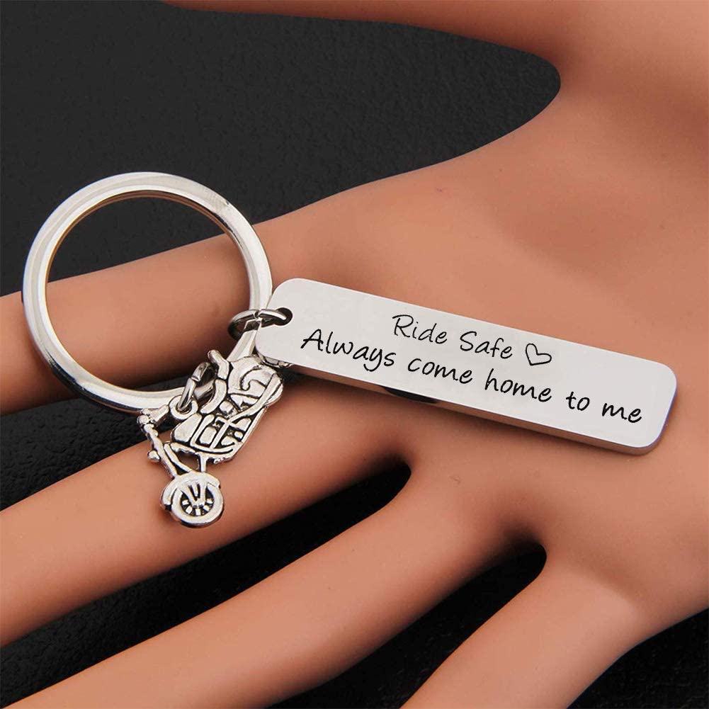 Dabihu Biker Gift Ride Safe Always Come Home to Me Keychain Keyring Gift for Husband Son Valentine's Day Keychains for Boyfriend Dad Girlfriend Key Chain Christmas Birthday Gift for Biker - Image 2