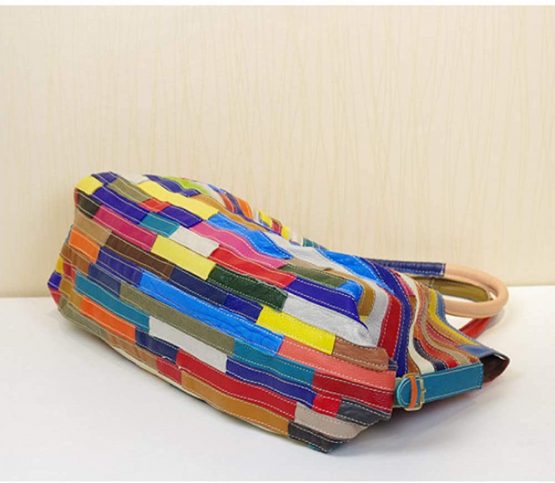 Women’s Multicolor Boston Bag Genuine Leather Colorful Large Tote Handbag Purse - Image 4