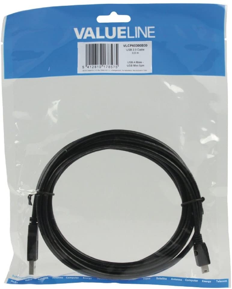 Valueline Nedis 3m USB A Male to USB Mini 5 Pin Male Cable, 3 Meters - Image 3