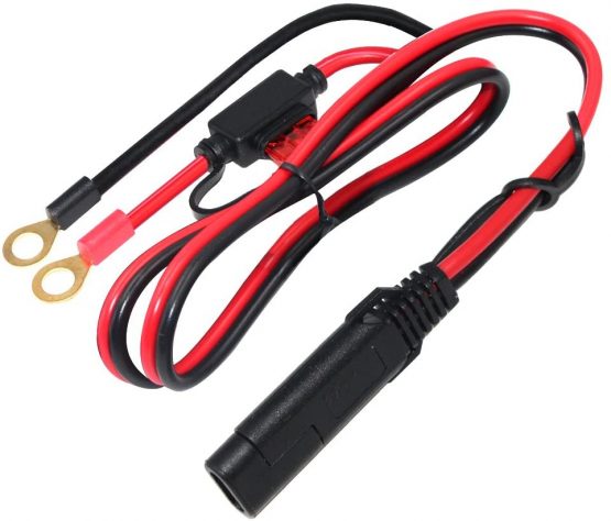 KUNCAN 2FT Motorcycle SAE to O Ring Terminal Harness Wire 2 Pin Lug Cable, Eyelet Terminal Harness Extension Charge Cord, Quick Disconnect SAE Connection Lead, 10A Fuse