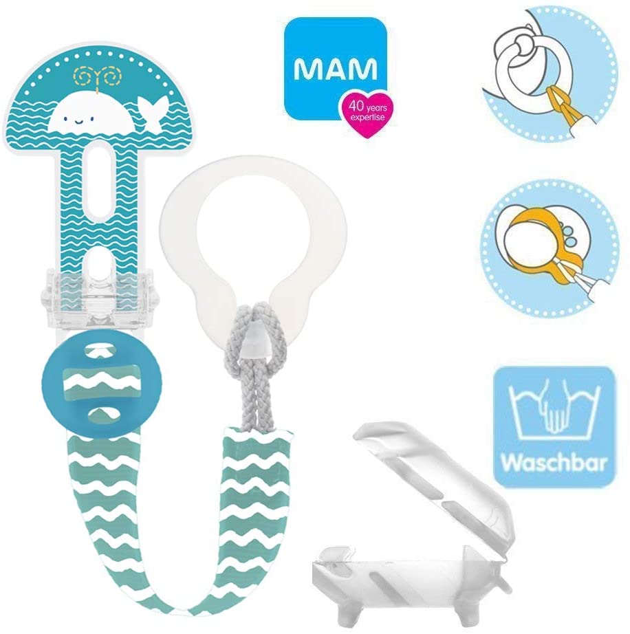 Mam Clip it! Fashion & Cover Dummy Chain with Teat Protector / Set of 2, Plain / Adjustable Length, Washable - Image 3