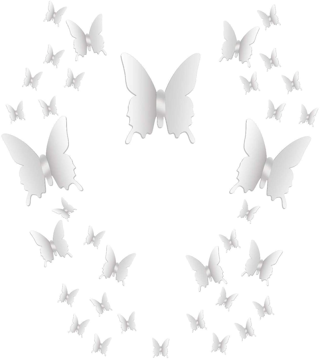 BBTO 36 Pieces DIY Mirror Butterfly Combination 3D Mirror Wall Stickers Home Decoration, Silver, x large - Image 2