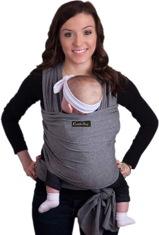 CuddleBug Baby Wrap Sling + Carrier - Newborns & Toddlers up to 36 lbs - Hands Free - Gentle, Stretch Fabric - Ideal for Baby Showers - One Size Fits All (Grey)