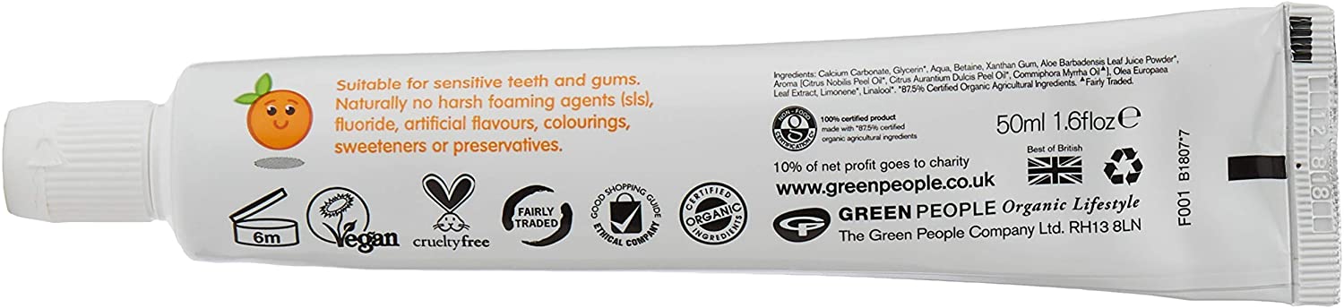 Green People Organic Children Mandarin & Aloe Vera Toothpaste, 100% Natural, for Kids, Fluoride & SLS Free, Vegan - Image 2