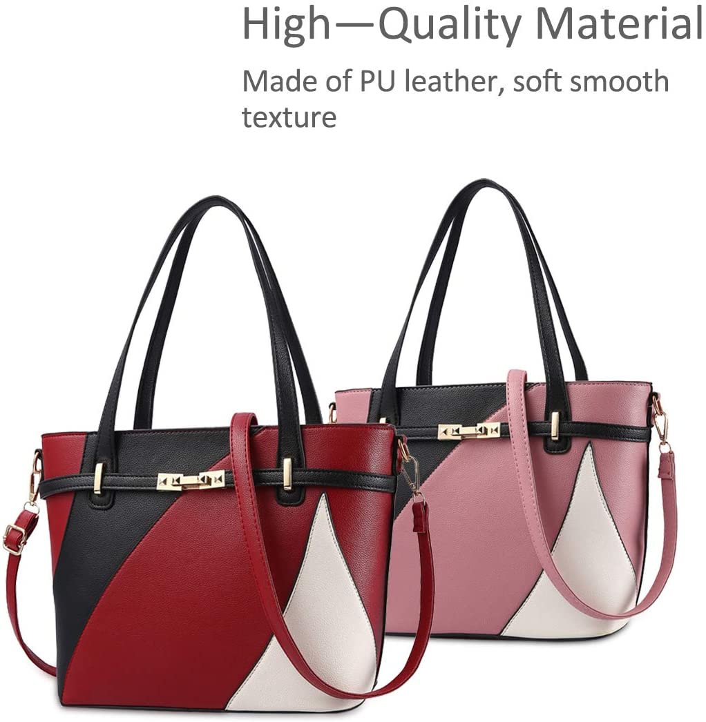 NICOLE & DORIS Women Handbags Top Handle Structured Leather Tote Crossbody Designer Bag Chic with Metal Finish Shoulder Strap Red - Image 3