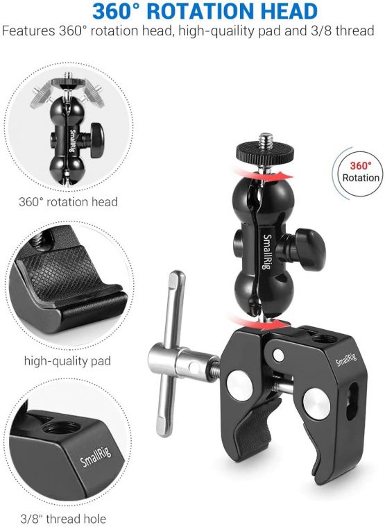 SMALLRIG Camera Cool Ballhead Super Clamp Mount with Mini Magic Arm - 1138 - Image 3