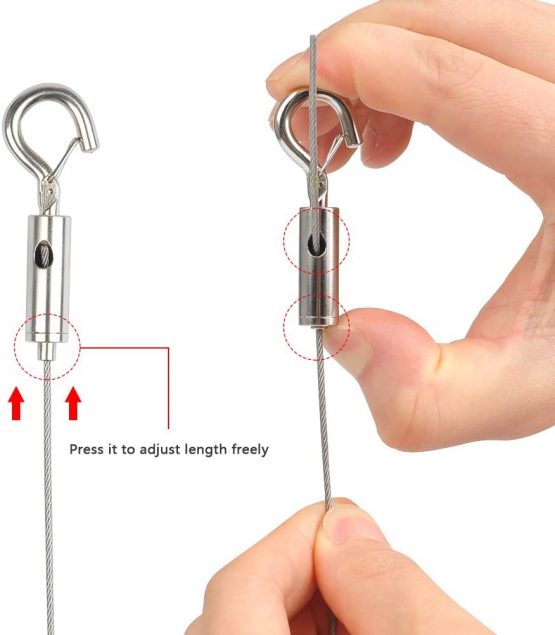 BUYGOO 2m Adjustable Picture Hanging Wire 1.5mm with Loop and Hook Heavy Duty Stainless Steel Wire Rope for Light/Lamp, Mirror Hold Up to 30 KG - Image 2