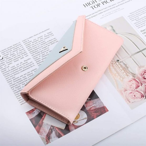 DWE Women Leather Wallet,Fashion Long Envelope Coin Purse ID Card Holder Handbag for Ladies Girls (Pink) - Image 4