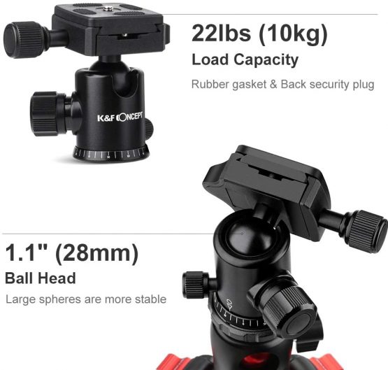 K&F Concept Camera Tripod Monopod 67" Overhead Aluminum Lightweight Tripod with Horizontal Arm Transverse Center Column 360 Degree Ball Head TM2515T1 for Canon Nikon Sony - Image 3