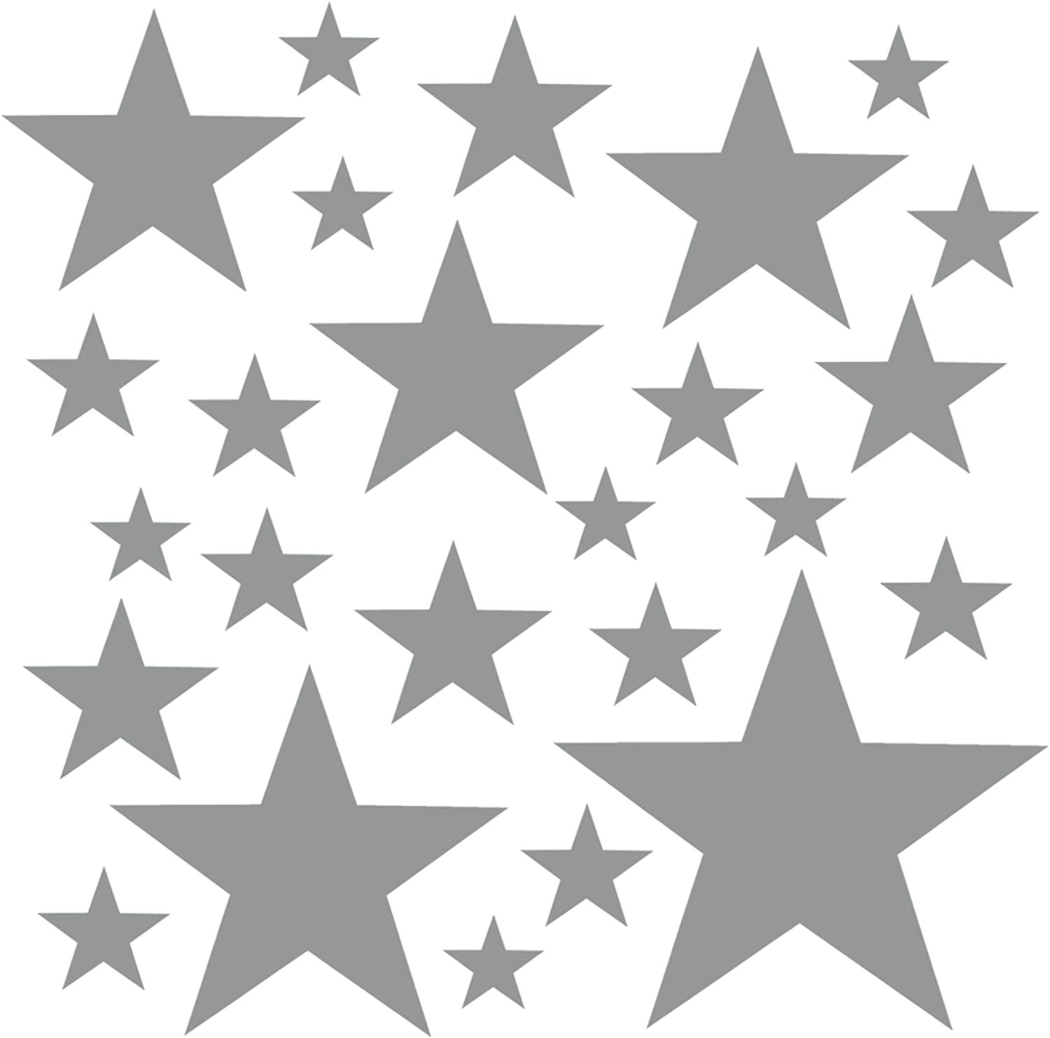 PREMYO Set of 32 Star Wall Stickers Kids - Nursery Decor Easy to Apply - Decals for Bedrooms for Girls Boys Grey