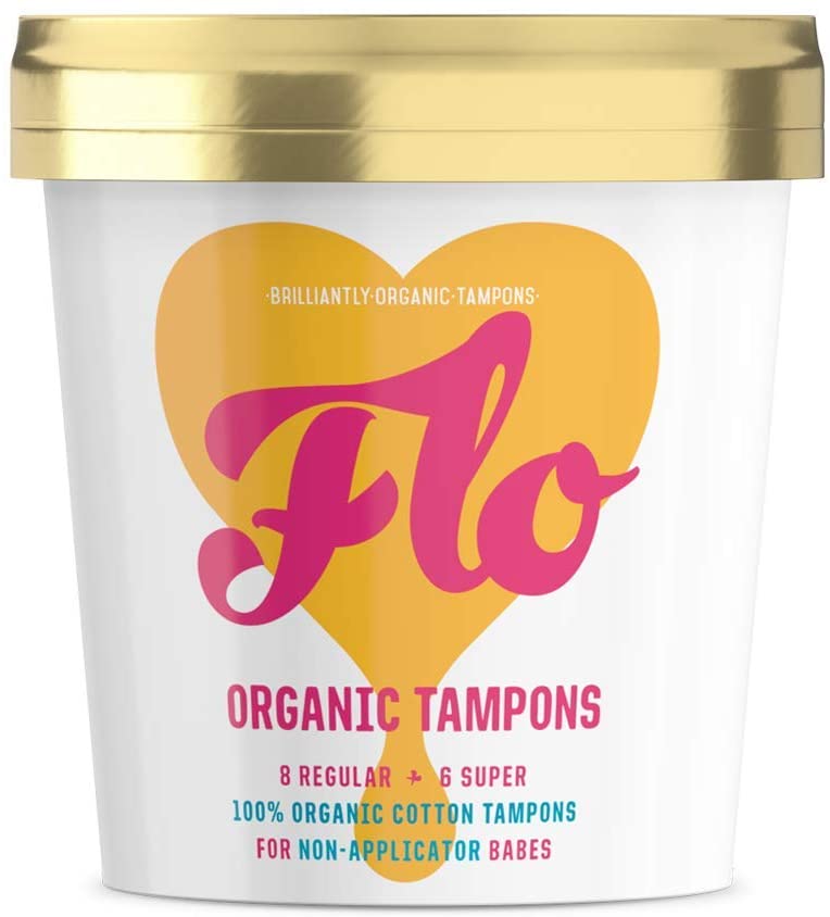 Flo Organic Cotton Non-Applicator Tampons Combo Pack - Absorbent, Soft - 8 Regular & 8 Super Tampons - 16 Tampons