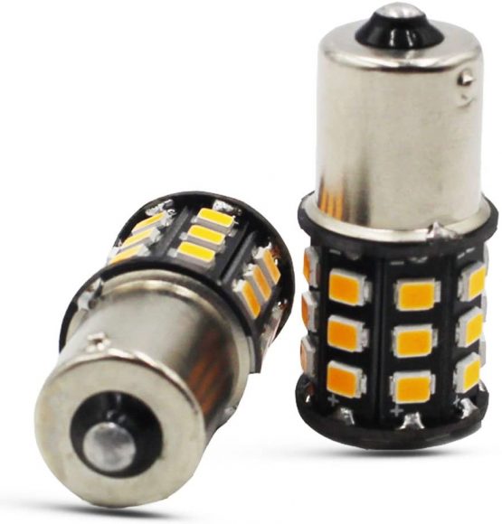 ALOPEE-(Pack of 2) Bright Yellow LED Car Turn Signal Light Replacement Bulb for Stock#1056 PY21W 7507 12496, with 33pcs 2835 Chips, No-Polarity, 12V-24V. - Image 2