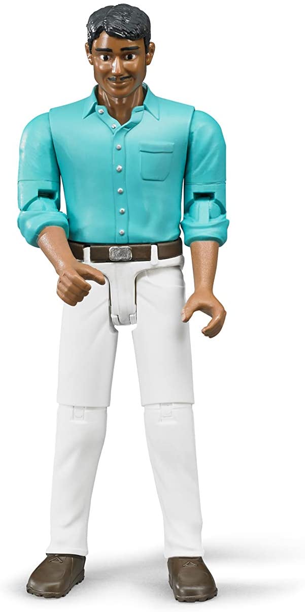 Bruder 60003 Man Figure - Medium Skin & White Jeans 1:16 Scale Toy Worker Compatible with All Vehicles & Playsets