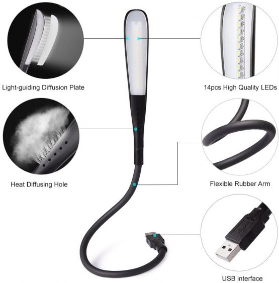 LEDGLE USB LED Light Portable Reading Lamp LED Night Light PC Lighting Cable, Sensitive Touch Switch, 3 Adjustable Brightness, Flexible Gooseneck - Image 3
